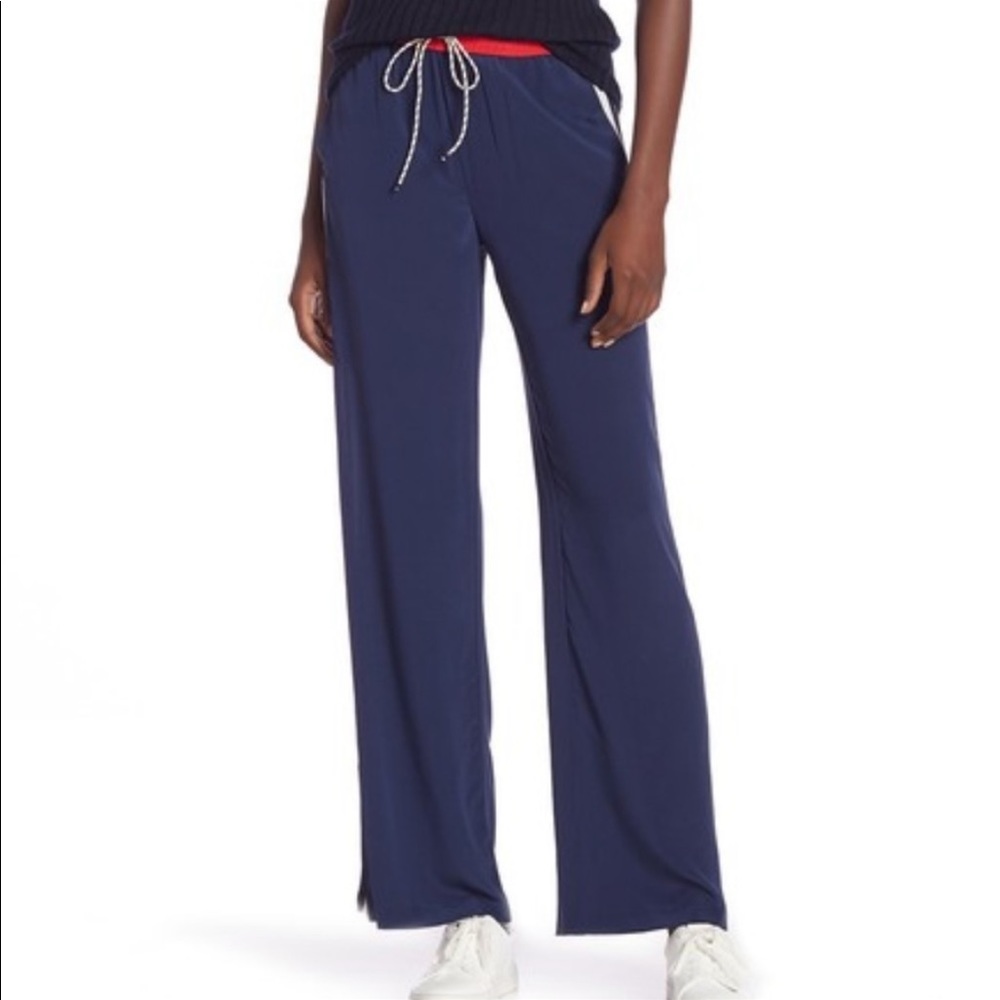 Joie Perkins Silk Stripe Snap Button Wide Leg Track Pant 🌵 Medium